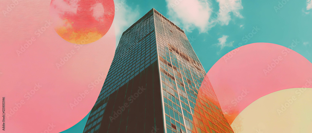 Poster exploring the balance of minimalism and color in mixed media collage artwork