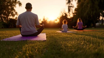 Sunny Backyard Yoga Session Family Mindful Movement on Vibrant Mats Amidst Lush Greenery - Promoting Wellness and Diversity in Modern Lifestyle Content