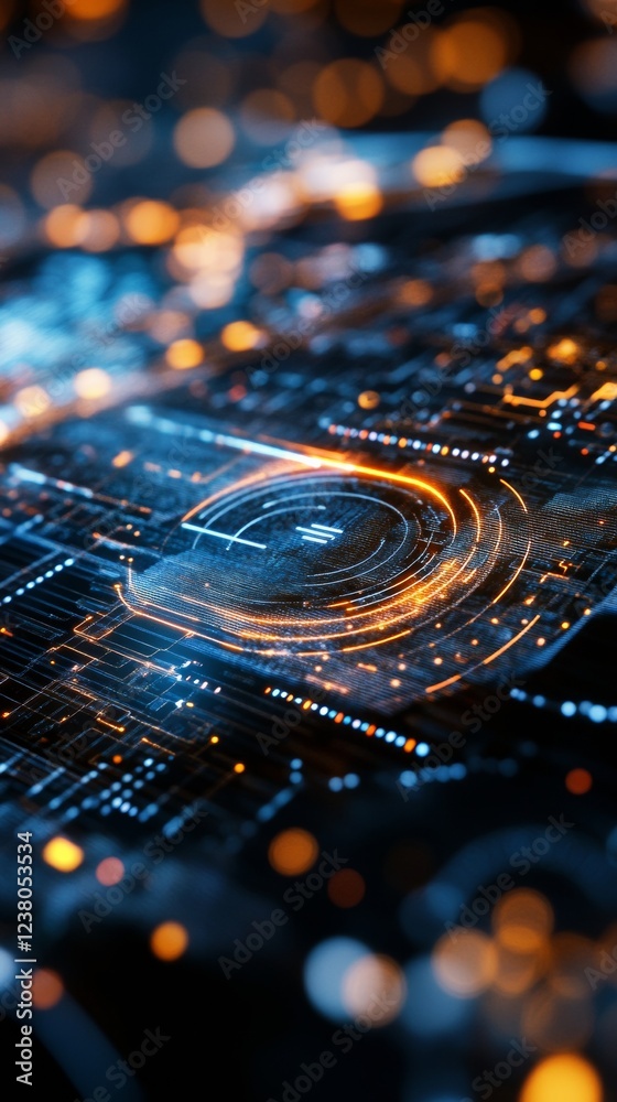 Poster Neon Cyber Interface High-Tech Emergency Keypad on Holographic Surface - Cutting-Edge Digital Security and Cybersecurity Solutions for Modern Business Environments