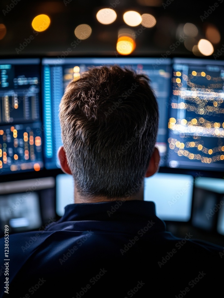 Aufkleber Futuristic Industrial Control Setup Multi-Screen Display with Advanced Data Visualizations and Ergonomic Workstation - Enhancing Operational Efficiency in Tech-Driven Facilities
