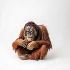 Orangutan isolated on white background for wildlife conservation marketing