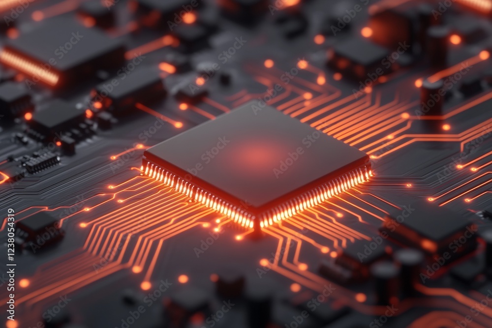 Poster Futuristic Digital Aesthetic Fingerprint Biometric Chip on Circuit Board - Secure Authentication Imagery for Tech Industry and Digital Marketing Innovation