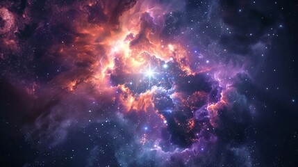 Ethereal cosmic landscape: mesmerizing galaxy backdrop with vibrant nebulae, sparkling stars, and interstellar dust swirling in a beautiful deep space horizon.