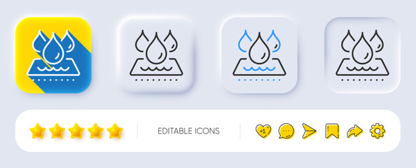 Waterproof line icon. Neumorphic, Flat shadow, 3d buttons. Water resistant sign. Drop protection symbol. Line waterproof icon. Social media icons. Vector