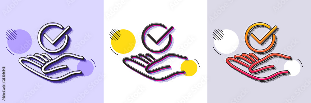 Wall mural approved line icon. halftone dotted pattern. gradient icon with grain shadow. accepted or confirmed 