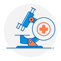 Microscope with Medical Cross Icon, Healthcare and Disease Diagnosis Symbol
