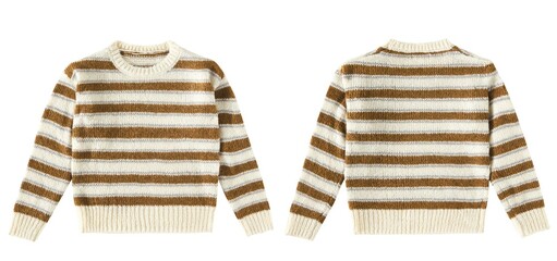 Striped oversize knit sweater or pullover on hanger. Composition of clothes. Banner concept. Trendy...