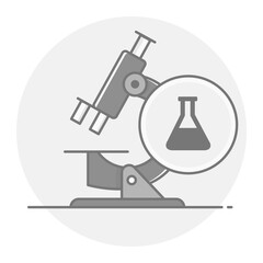 Microscope with Chemical Flask Icon, Chemistry Research and Laboratory Experiment Symbol