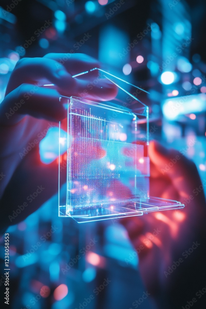 Aufkleber Holographic Interface Design -Printed Object Under LED Illumination for Innovative Tech Solutions in Minimalistic Digital Workspaces