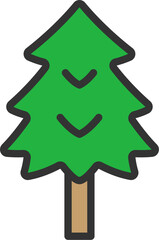 杉の木のアイコン（線画カラー）のイラスト