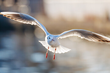 神奈川県の県鳥、飛翔する美しいユリカモメ（カモメ科）他の群れ
英名学名：Black-headed gulls (Larus ridibundus)
神奈川県横浜市鶴見川-2025
