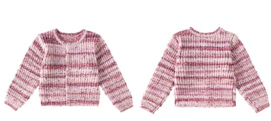 Striped oversize knit sweater or pullover on hanger. Composition of clothes. Banner concept. Trendy...