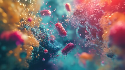 Fototapeta premium Colorful representation of bacteria in a microscopic environment.