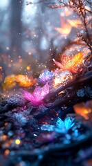 Obraz premium 魔法の光が咲き誇る幻想的な夜の庭園 Enchanted Night Garden with Magical Glowing Flowers