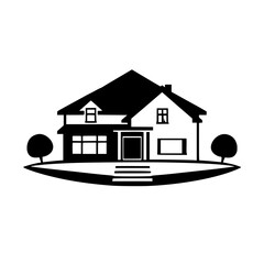 Modern House Exterior Design: A Black and White Architectural Illustration of a Suburban Home