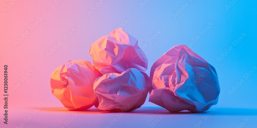 Aufkleber Gradient Workspace Imagery Crumpled Paper with Glowing Symbol for Modern Problem-Solving - Creative Content Design in Digital Innovation and Business Strategy