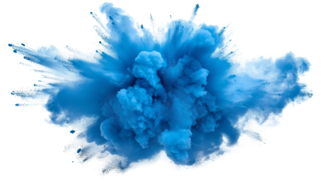 A blue smoke explosion border isolated on white and transparent background, cut out png