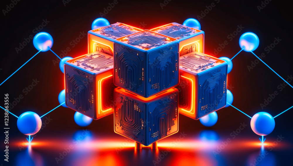 Wall mural an abstract futuristic, abstract technology 3d cubes structure, with intricate circuit patterns on t