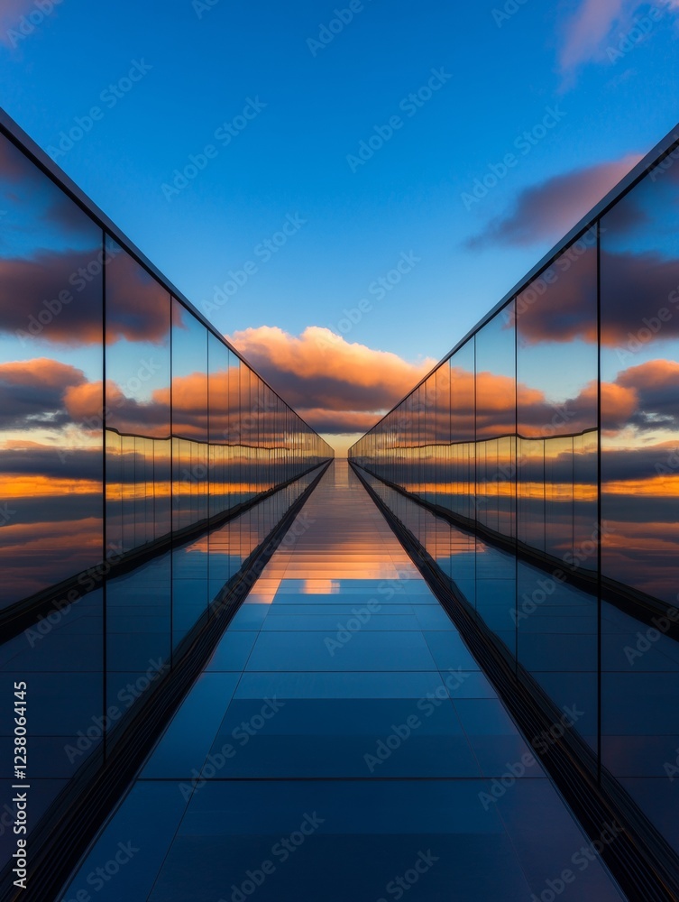 Aufkleber modern symmetry in data architecture reflective glass server corridor for tech industry - sustainabl