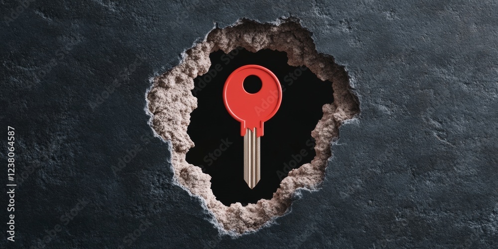Aufkleber futuristic cybersecurity visual red key embedded in textured wall - innovative data protection and i
