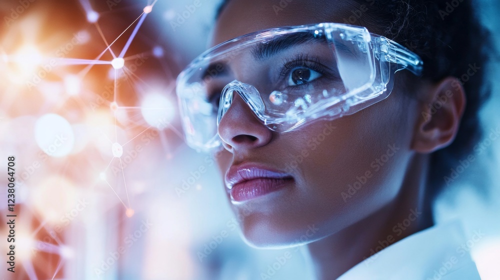 Aufkleber futuristic diversity lab young multicultural researchers innovating with high-tech equipment - enhan