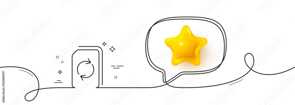 Poster update document line icon. continuous line with 3d star. refresh information file sign. paper page c