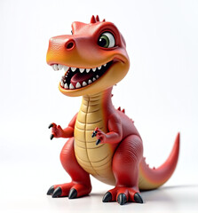 Obraz premium Cute 3D Cartoon Dinosaur with Big Teeth, Friendly and Playful Prehistoric Creature for Kids 
