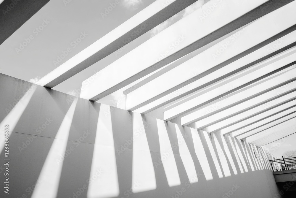 Aufkleber minimalist construction visualization sunlit concrete and steel beams on site - modern residential a