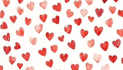 Watercolor Hearts Scattered On White Background