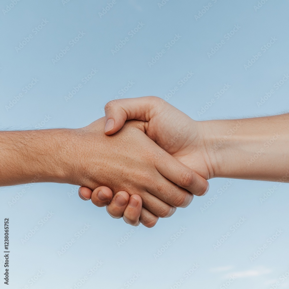 Aufkleber minimalist connection art symbolic handshake against sky - promoting professional collaboration and 