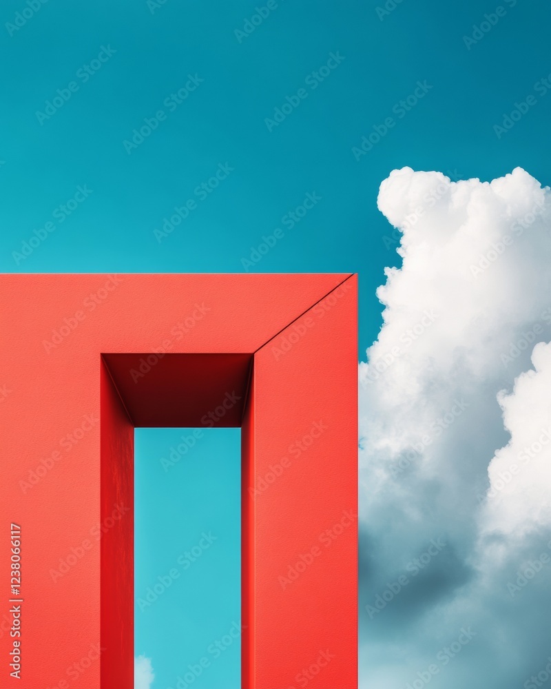 Poster vibrant minimalism in sustainable design bold red structure against clear blue sky and clouds - mode