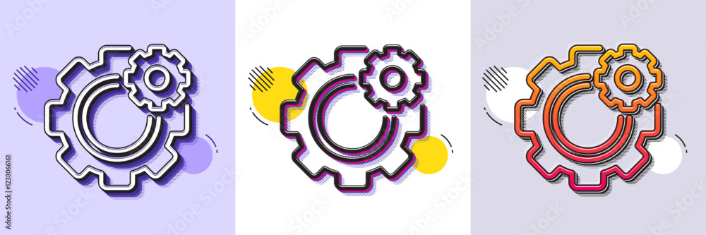 Wall mural cogwheel line icon. halftone dotted pattern. gradient icon with grain shadow. engineering tool sign.