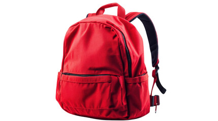 Red backpack isolated on transparent background ready for school