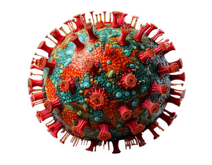 Coronavirus isolated on PNG transparent background, showcasing virus structure, spiked protein, spherical shape, microscopic details, viral particles, pandemic-related, health crisis, virus transmissi
