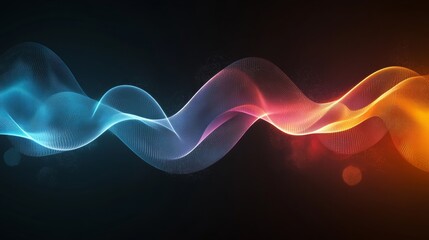 Obraz premium Abstract Flowing Ribbon Waves, Electric Blue, Magenta, Fiery Orange Spectrum on Dark Background