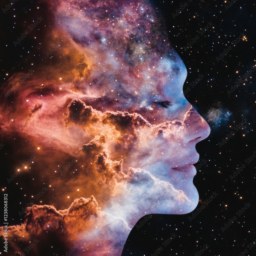 Poster cosmic surrealism canvas ethereal nebula art with constellation overlay and star clusters - modern d