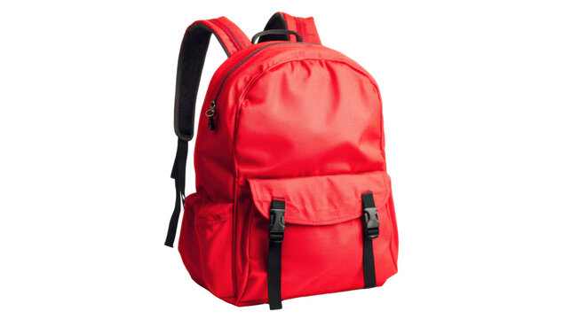 Red backpack isolated on transparent background for easy integration