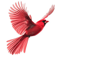 Red cardinal bird flying with open wings on transparent background