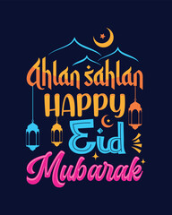 Ahlan sahlan happy eid mubarak t shirt template for eid