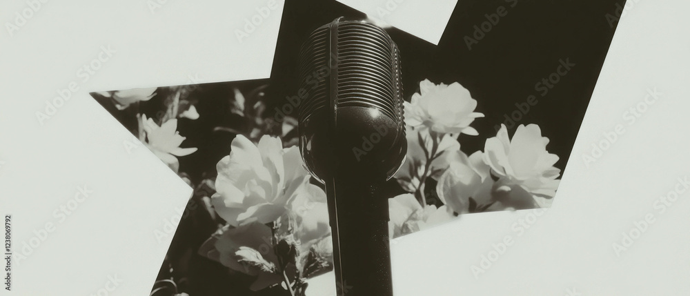 Poster Exploring minimalism through geometric shapes and nature with a microphone reflection