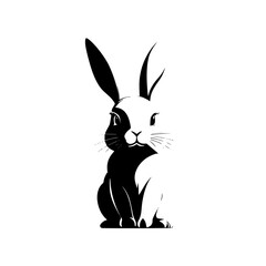 Elegant Black and White Rabbit Illustration: A Stunning Vector Graphic of a Sitting Bunny, Perfect for Nature Lovers and Graphic Designers