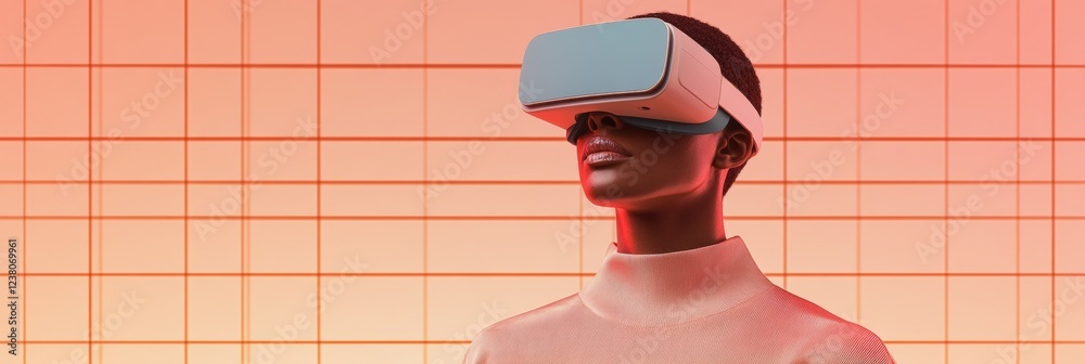 Poster futuristic vr experience sleek metallic blue visor in digital testing arena - immersive tech content