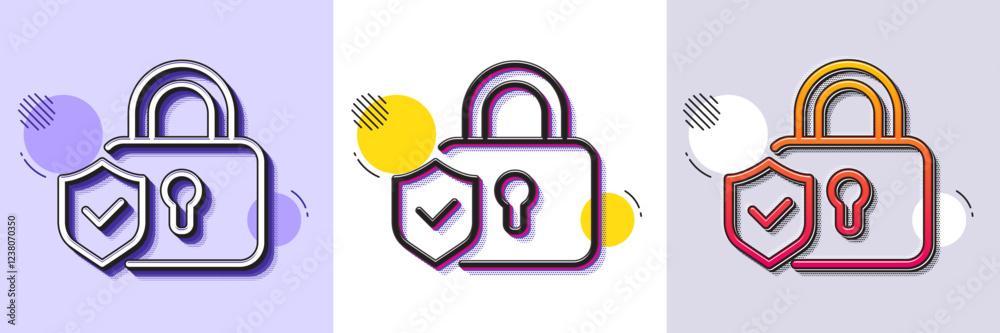 Poster security lock line icon. halftone dotted pattern. gradient icon with grain shadow. cyber defence shi