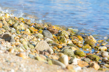 Sea stones, ocean, wave, beach coast