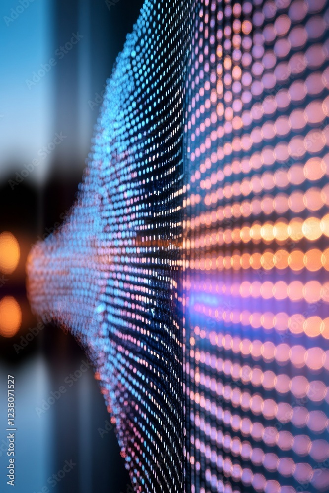 Poster Futuristic Network Security Display Dynamic LED Matrix with AI-Driven Firewall Visualization - Cyber Defense Content and Digital Protection Strategy