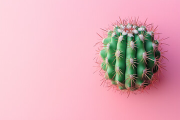 Vibrant Cactus Composition A Minimalist Still Life Against a Soft Pink Canvas Blending Nature and Artistry in a Modern Aesthetic