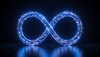 Luminous infinity loop symbolizes continuity and innovation in a dark setting