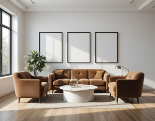 frame mockup, living room wall poster mockup, interior mockup with house background, interior design, 3D render