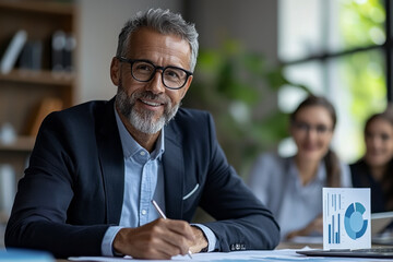 Elevated Perspective A Multicultural Team Collaborates on Data Insights in a Contemporary Office Lounge During a Strategic Meeting