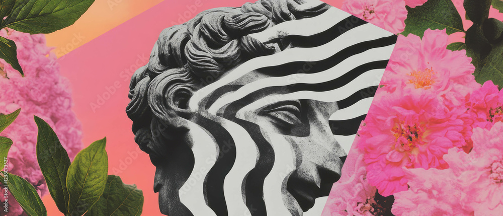 Aufkleber exploring the fusion of geometric shapes and floral elements in minimalist art